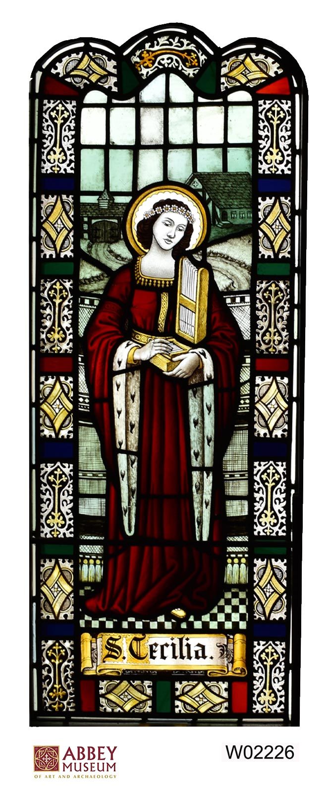 St Cecilia stained glass panel